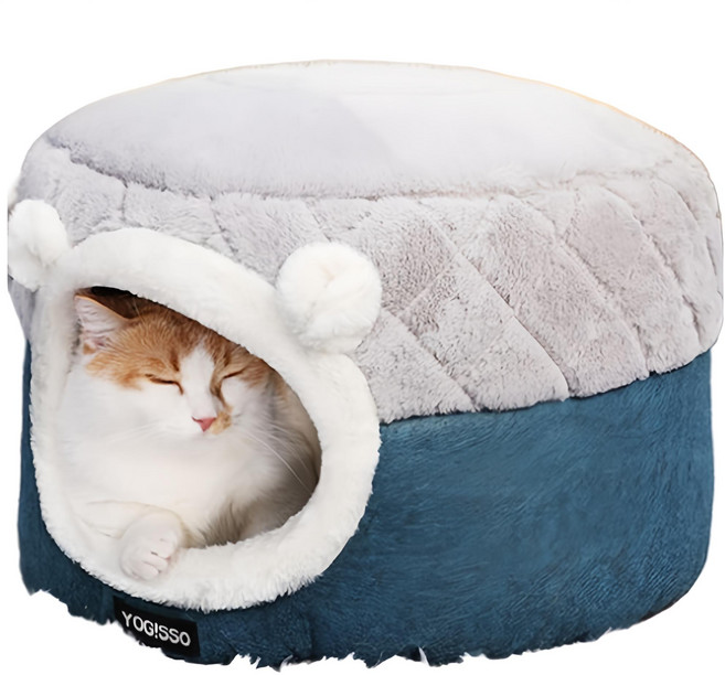 YOGiSSO 摺疊兩用封閉式貓屋, 深藍色 + 灰色, 1個