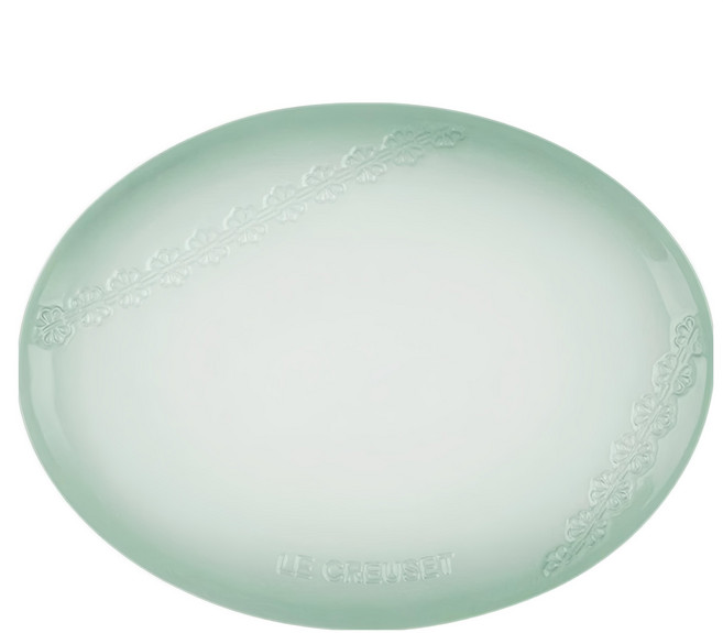 LE CREUSET 蕾絲花恬系列瓷器 橢圓盤 27cm, 1個, 湖水綠