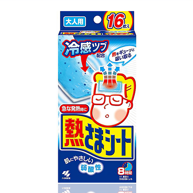 고바야시 네츠사마시트 열냉각시트 해열 어른용 (블루) 16매입 초등학생 고학년~, 1개, 16개입