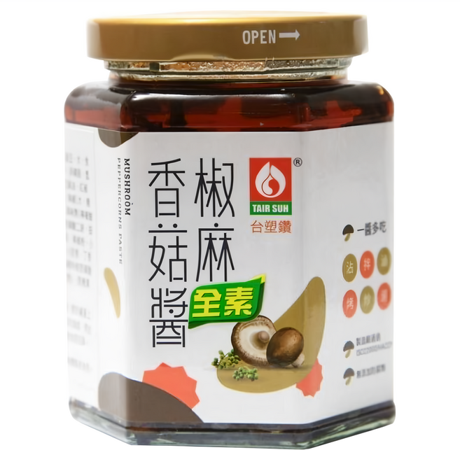 台塑餐飲 椒麻香菇醬 全素 採用台灣香菇製作, 280g, 1罐