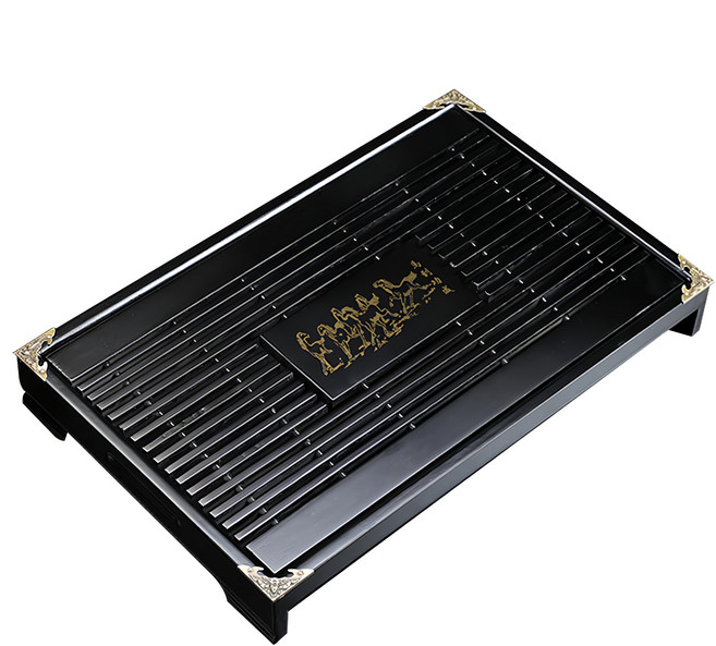抽屜茶盤 附蓄水盤 43 x 28 x 5.5cm, 黑色, 1個