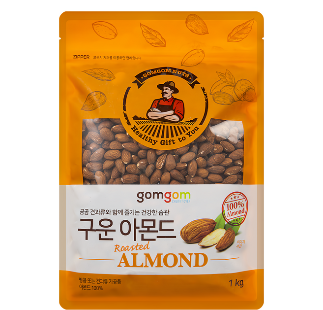 gomgom 烤杏仁, 1kg, 1包