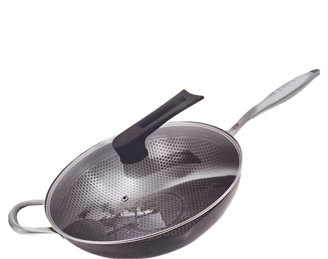 COTD 3D立體蜂巢鍋 Set 全新物理不沾技術 配備強化玻璃鍋蓋 可拆式提把 316L食品醫療級不鏽鋼, 34cm, 1組