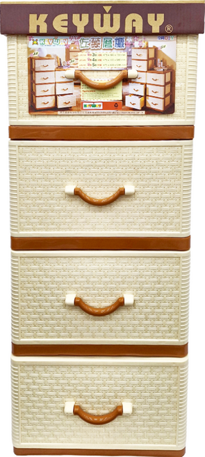 KEYWAY 聯府 佐藤四層櫃 附輪 475 x 400 x 980mm 104L, 米黃色 + 棕色, 4個