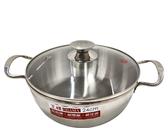 OSAMA 王樣 304特厚火鍋 附蓋 - 24cm 台灣製造 SGS檢驗合格, 銀色, 1個