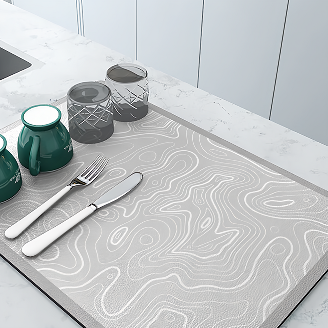 七色彩家居用品 廚房置物硅藻泥吸水墊 吸水桌墊 餐具瀝水墊, 40 x 50cm, 迷流 灰色, 1個