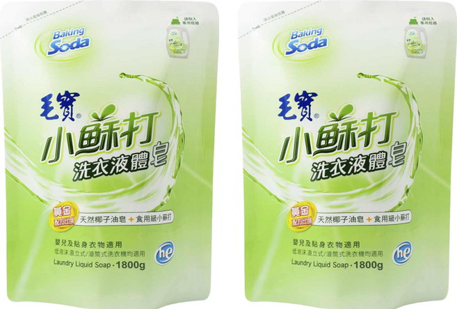 毛寶 小蘇打洗衣液體皂 補充包, 1.8kg, 2包