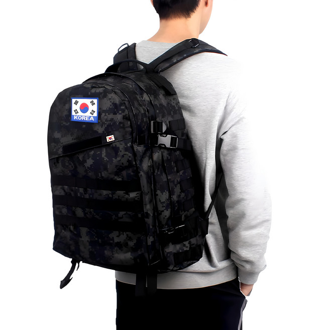 軍規背包 40公升 + 太極旗臂章 + 小型太極旗徽章 基本款, 黑色像素款