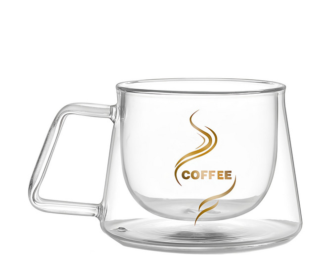 時尚隔熱把手雙層咖啡杯, 200ml, 1個