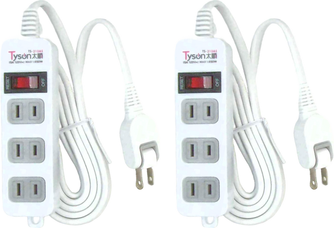 Tyson 太順電業 QPOWER 太超值 2孔1開3插延長線插座 TS-213AS, 2.7m, 白色, 2條