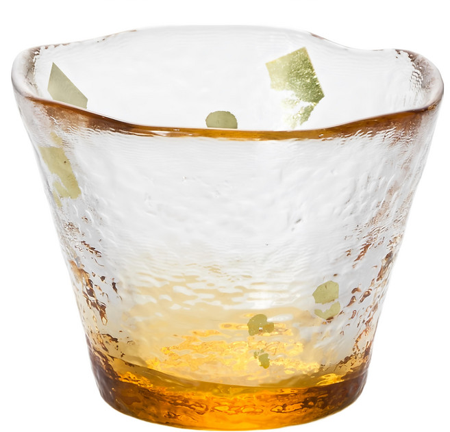 日本津輕 手作黃色琉璃清酒杯 50ml, 透明色/橘黃色, 1個