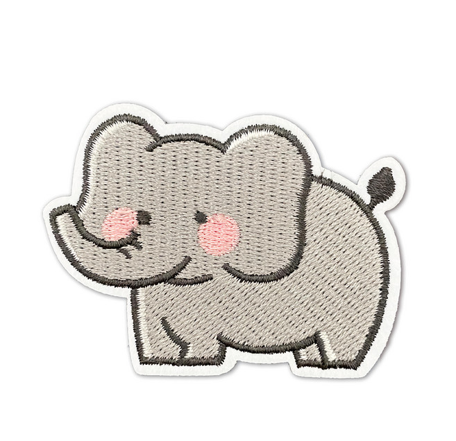 刺繡貼紙 可黏可燙可縫, 灰象, 1張