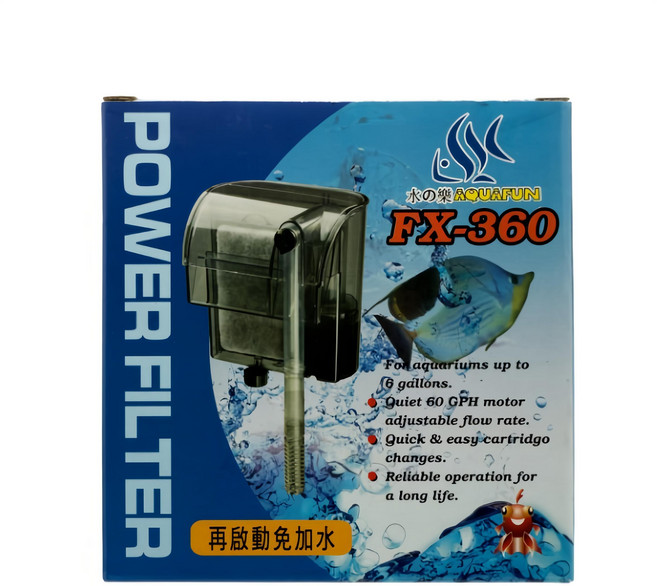 AQUAFUN 水之樂 FX-360 外掛過濾器 適用30~50公分魚缸 300L/H水流量, 4.5W, 1組