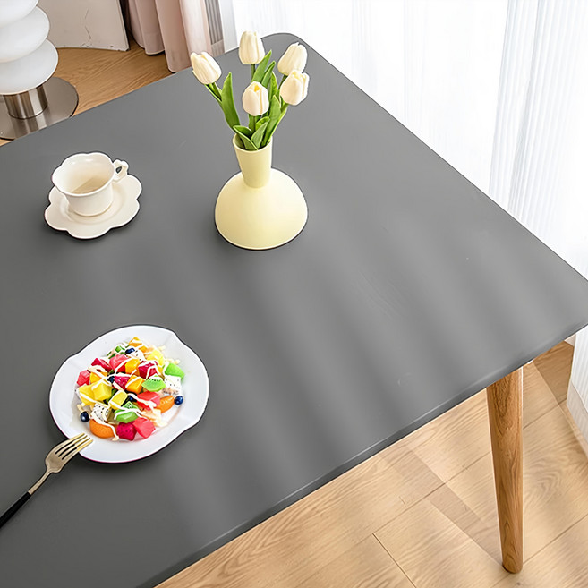 小羊皮防髒汙免洗桌布套 120 x 60cm 簡約灰 PU+防水塗層+仿絲絨, 1個