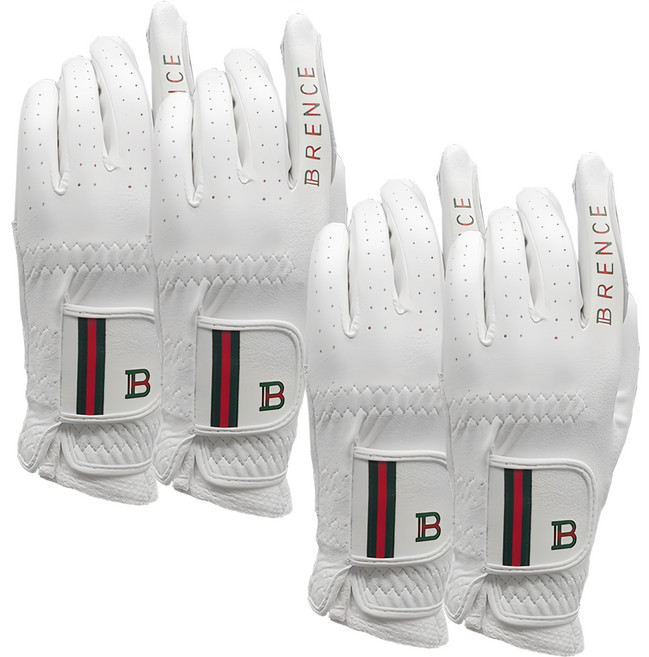 BRENCE 男用 指線 皮革 高爾夫手套 左手用 4入, 白色, 4個
