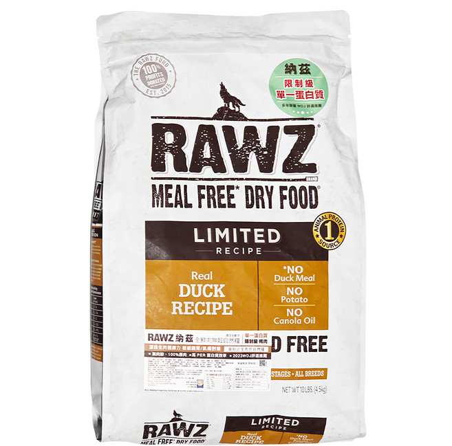 RAWZ 納茲 狗糧 鴨肉 10lb – 低敏 呵護腸胃 全齡犬適用, 1袋, 4.5kg