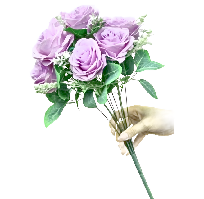 Floral M 花藝 仿真花 英式卡爾玫瑰花材, 1個, 浪漫紫