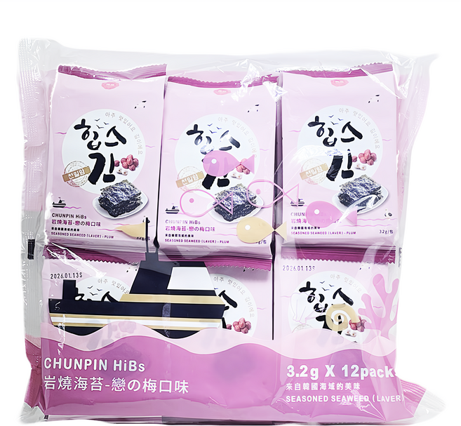 chun pin 雋品 岩燒海苔 梅子 12包, 38.4g, 1袋