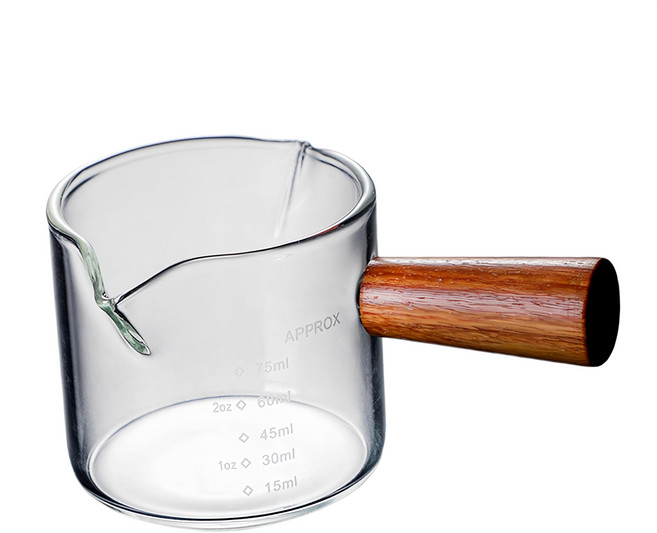 BELLE design 木柄咖啡量杯 M+L, 透明+木頭色, 1組
