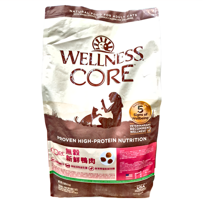 WELLNESS 寵物健康 成貓 CORE 無穀系列 乾飼料, 新鮮鴨肉, 4.9kg, 1袋