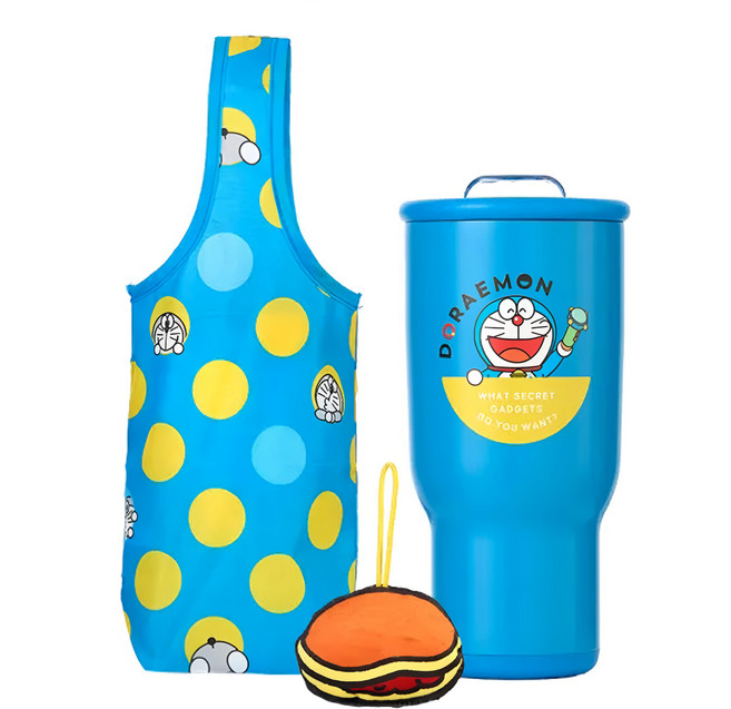 Hiromimi Doraemon 304不鏽鋼冰霸杯袋組, 銅鑼燒款 藍色, 900ml, 1組