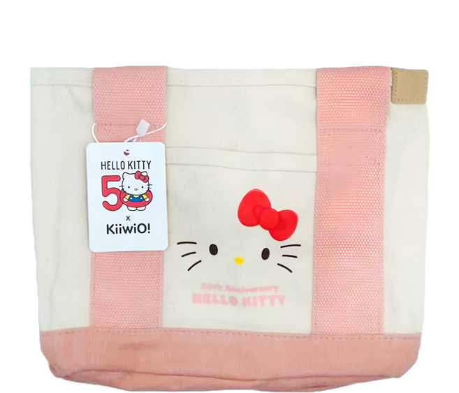 Kiiwi O Hello Kitty 多隔層厚磅帆布托特包 310g, 大臉 粉色 + 白色