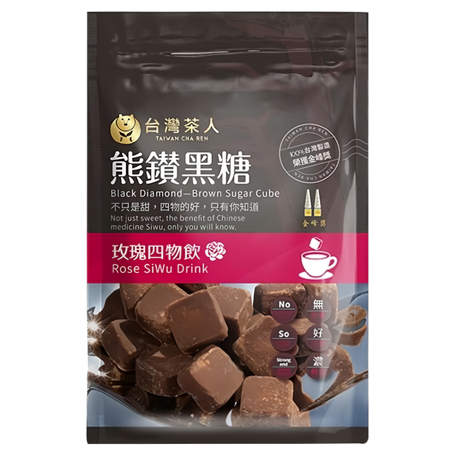 台灣茶人 熊鑽黑糖磚 玫瑰四物飲 獨立包裝 方便攜帶, 136g, 1袋, 1袋