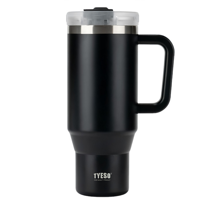 TYESO 泰碩 304不鏽鋼手提雙飲冰霸杯 TS-8868, 黑色, 1.2L, 1個