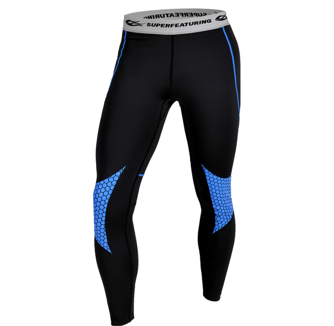 SUPERFEATURING 專業跑步三鐵Hicolor運動壓縮緊身褲 藍線