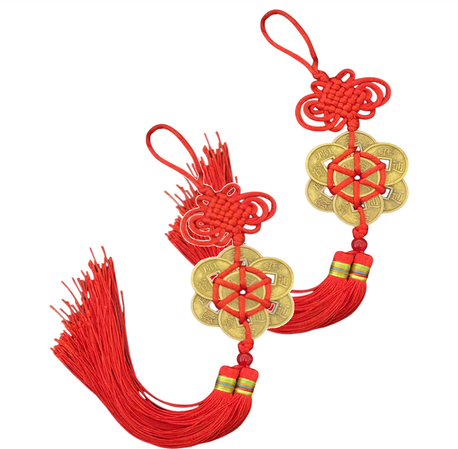 馥瑰馨盛 居家平安六帝錢 Set 2個 總長30CM 銅幣直徑約2.3CM, 紅色