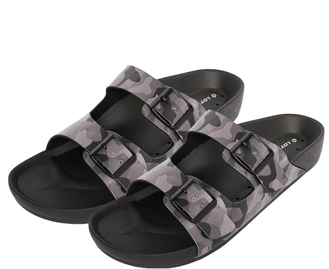 LOTTO 樂得 男款 CAPRI迷彩休閒拖鞋, 黑迷彩, 260mm