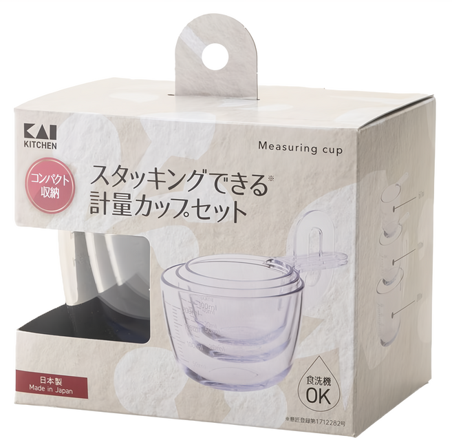KAI 貝印 計量杯 AS樹脂 65 x 65 x 42mm + 74 x 74 x 78mm + 85 x 85 x 63mm 100ml +150ml + 260ml 耐熱-20~100度, 透明, 200ml, 1組