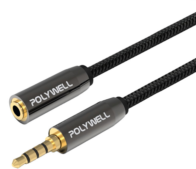 POLYWELL 寶利威爾 公對母 四極 5m, PW15-W52-B014, 黑色, 1條
