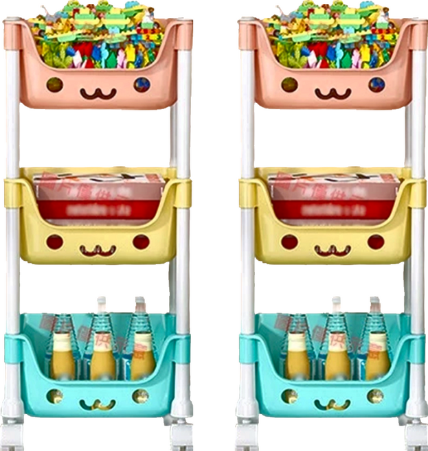 零食收納架 移動收納櫃 34.5 x 24 x 43.5cm 三層, 馬卡龍色, 2個