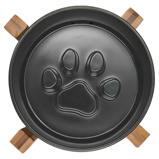 台寵北歐風竹架寵物慢食碗, 經典黑, 1個