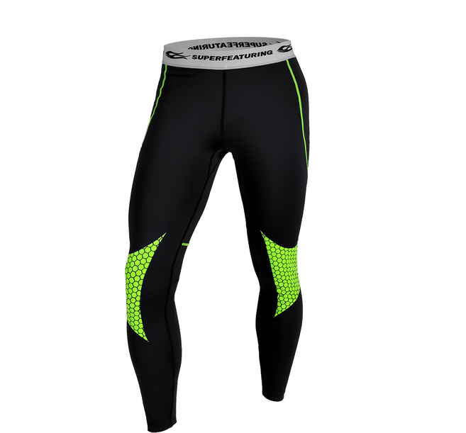 SUPERFEATURING 專業跑步 三鐵 Hicolor運動壓縮緊身褲 黃線 XL