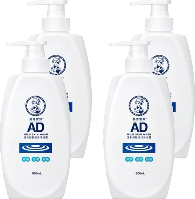 MENTHOLATUM 曼秀雷敦 AD溫和舒敏泡沫沐浴露, 500ml, 4瓶