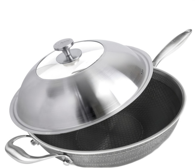 MASIONS 美心 雪花黑晶鍋 皇家316不鏽鋼8層複合鋼蜂巢不沾鍋單柄炒鍋 台灣製 電磁爐適用, 1個, 銀色, 40cm