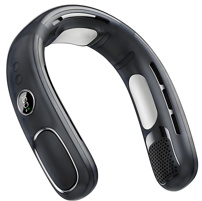 YUNMI 冰瓷半導體製冷掛脖風扇/數顯頸掛風扇/靜音懶人無葉風扇/戶外隨身電風扇, 黑色, N90