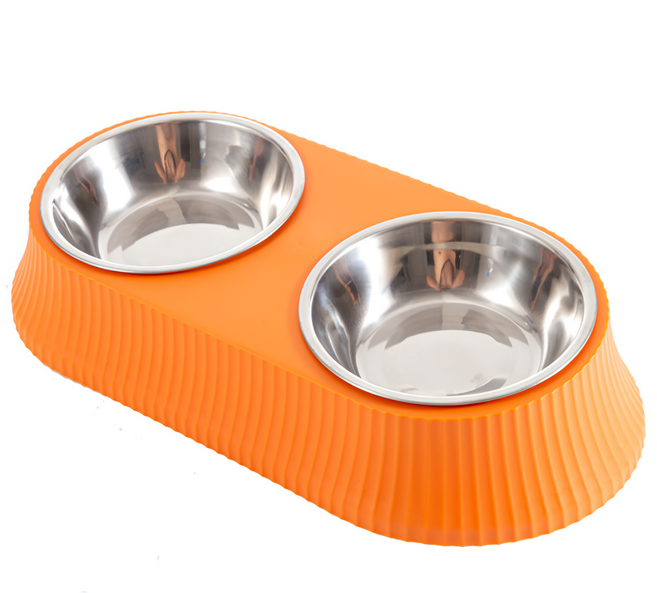 petners 寵物不鏽鋼雙碗, 1個, 橘色