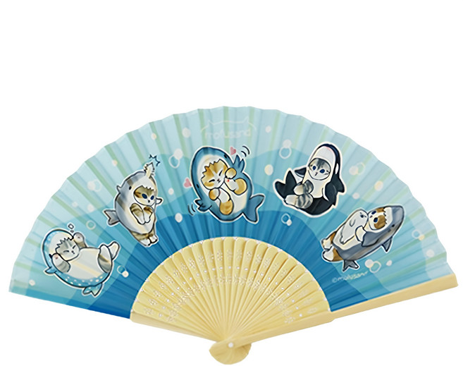 Miravivi 貓福珊迪 可愛摺疊扇, 鯊鯊 藍色, 1個