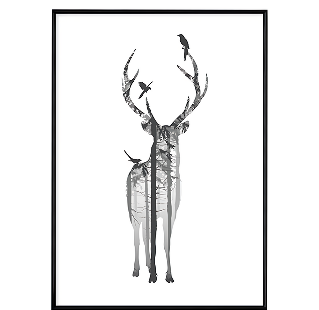 森林的麋鹿 藝術畫, 黑色