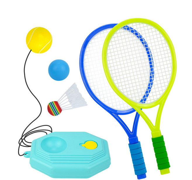 DA QIANG TOYS 兒童3合1球類運動 501B 軟網球 + 羽毛球 + 塑膠球 + 球拍 2支, 藍綠色, 1組