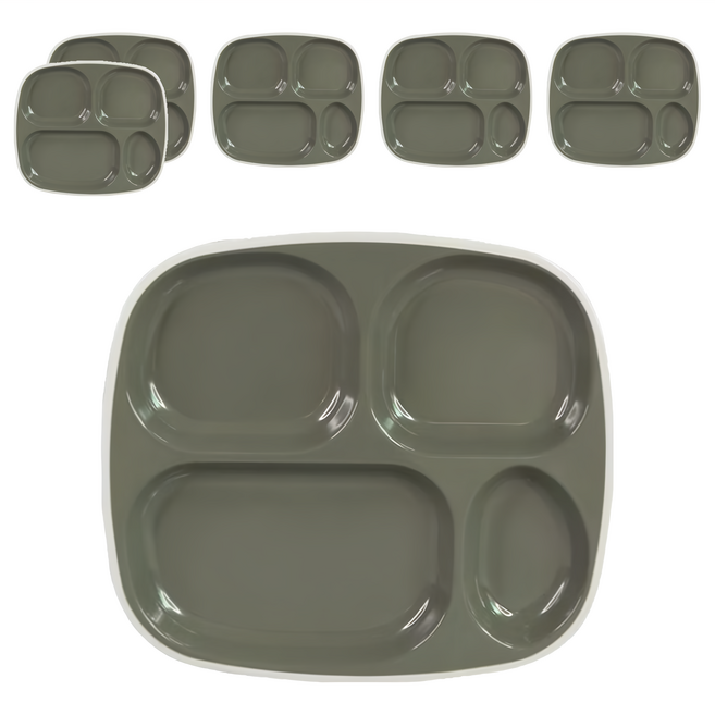 TATUNG 大同磁器 琺瑯四格餐盤 6個 水泥灰 + 純白邊 簡約時尚, 1組