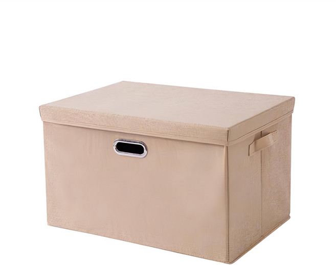 收納部屋 金屬把手棉麻整理盒26L (37 x 27 x 26cm) 米色 可折疊收納箱, 1個