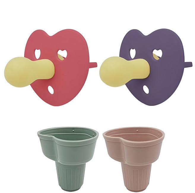 FROMISE 心形安撫奶嘴 2個 + 奶嘴蓋 2個, 第1階段(0~6個月), 奶嘴 Rose Sienna + Black Berry 奶嘴蓋 Green + Pink, 1組