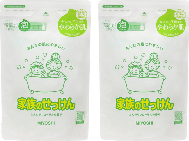 MIYOSHI 玉之肌 家族石鹼 沐浴慕斯 補充包 550ml 大人小孩皆可用 天然原料成分 芙蘿拉花香, 2包