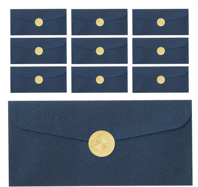 Tamsaa 紅包袋 10入 + 貼紙組, 1個, 深藍色(信封) + 金色(貼紙)