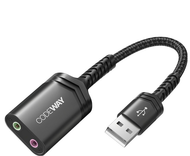 CODEWAY USB 外接音效卡 3極 高品質聲音輸出, 單一商品, 灰色, 1條
