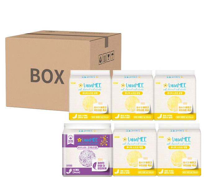 LunaMEE 輕柔蝶翼衛生棉6件組, 25cm + 28cm + 34cm, 1組